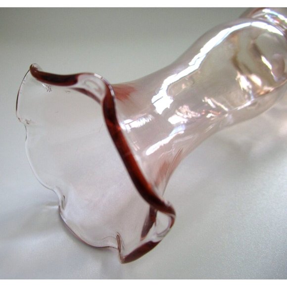 Vintage Pink Depression Art Glass Etched - Stretched Pedestal 8.25" H Bud Vase - Picture 12 of 15